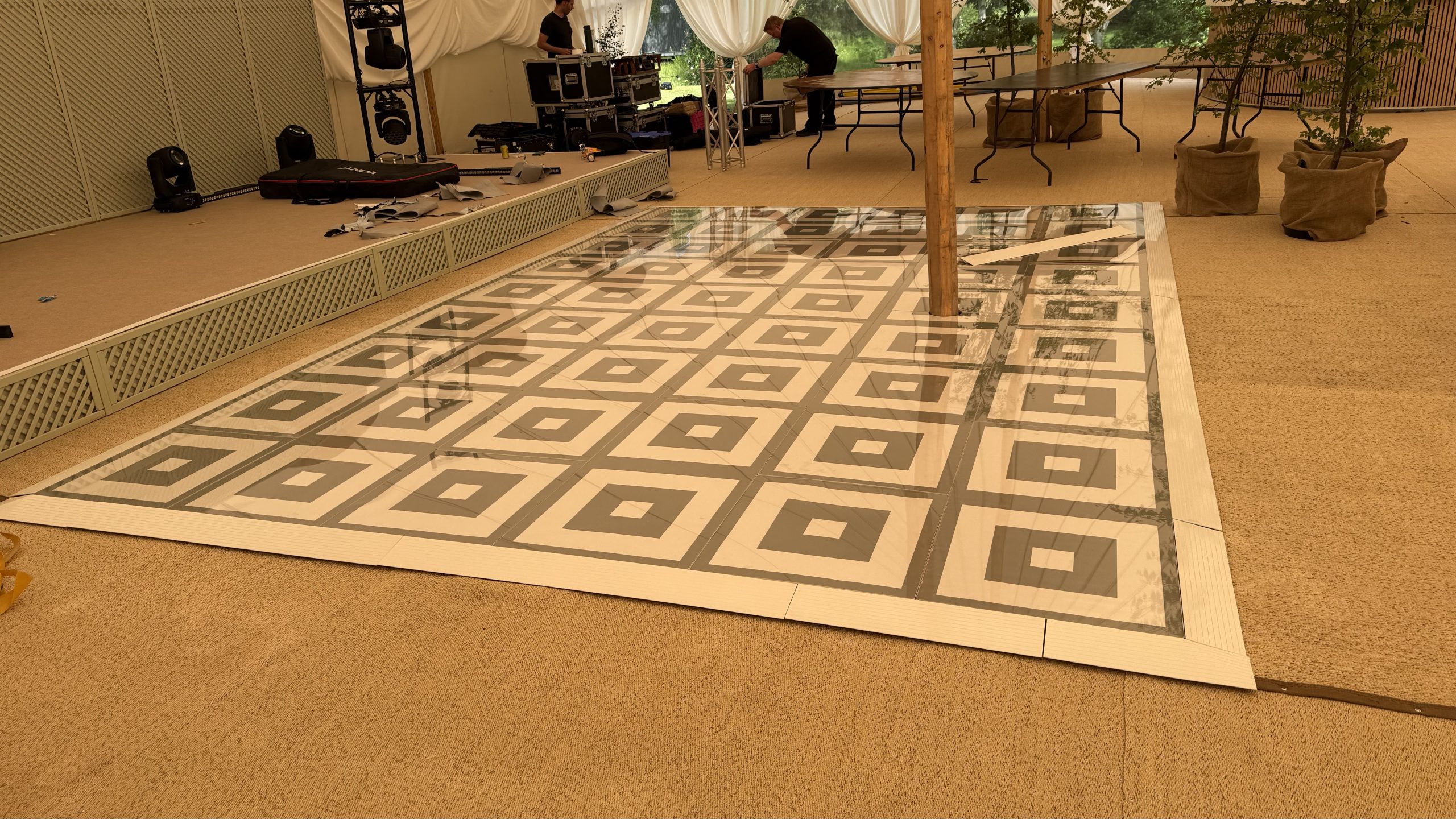 Custom olive green and white dance floor