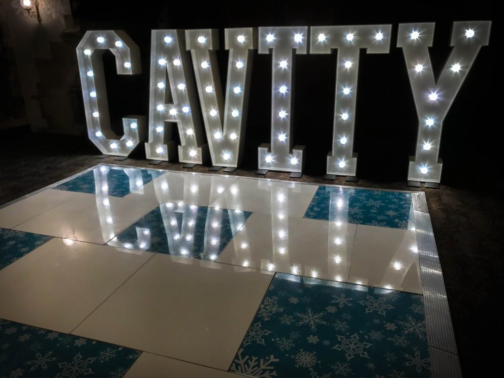 Snowflake and white dance floor at Ettington Park