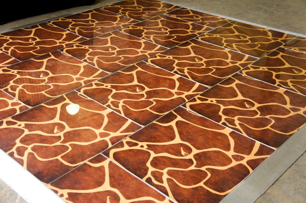 Giraffe print dance floor at Twycross zoo