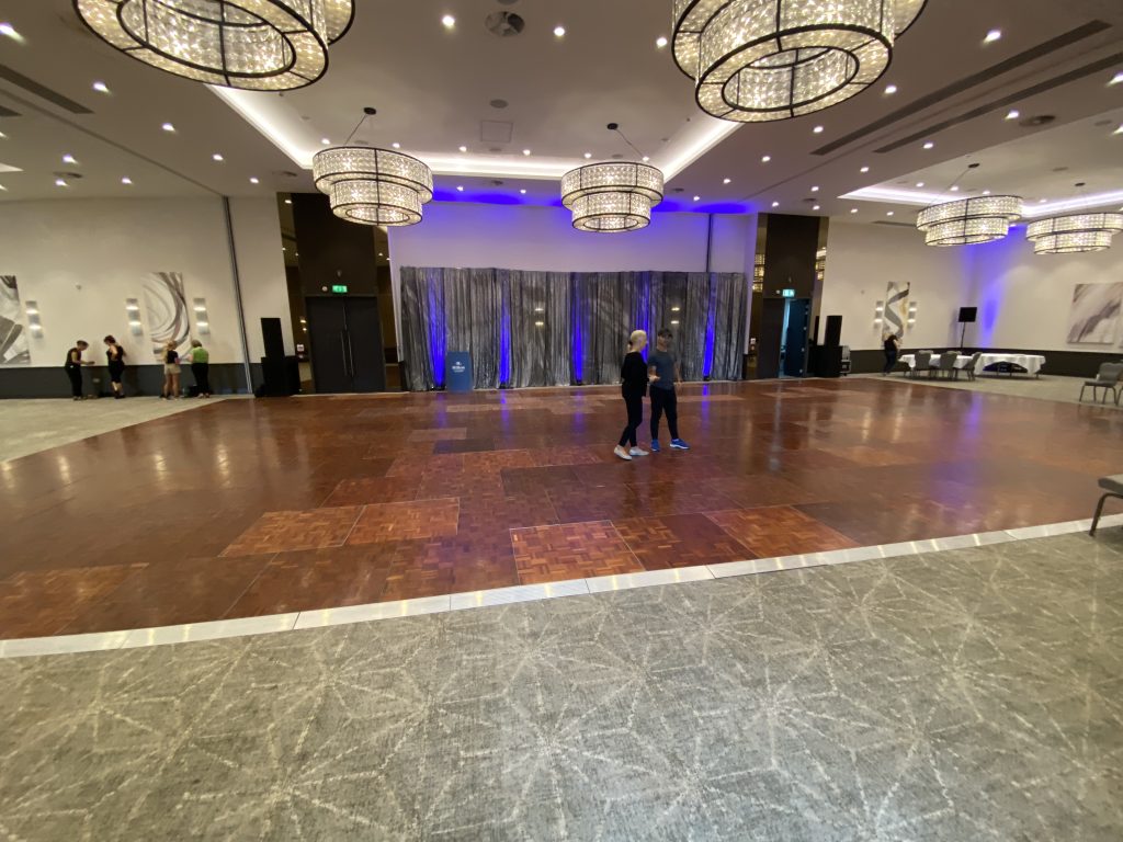 Parquet dance floor on hire to a ballroom dancing competition