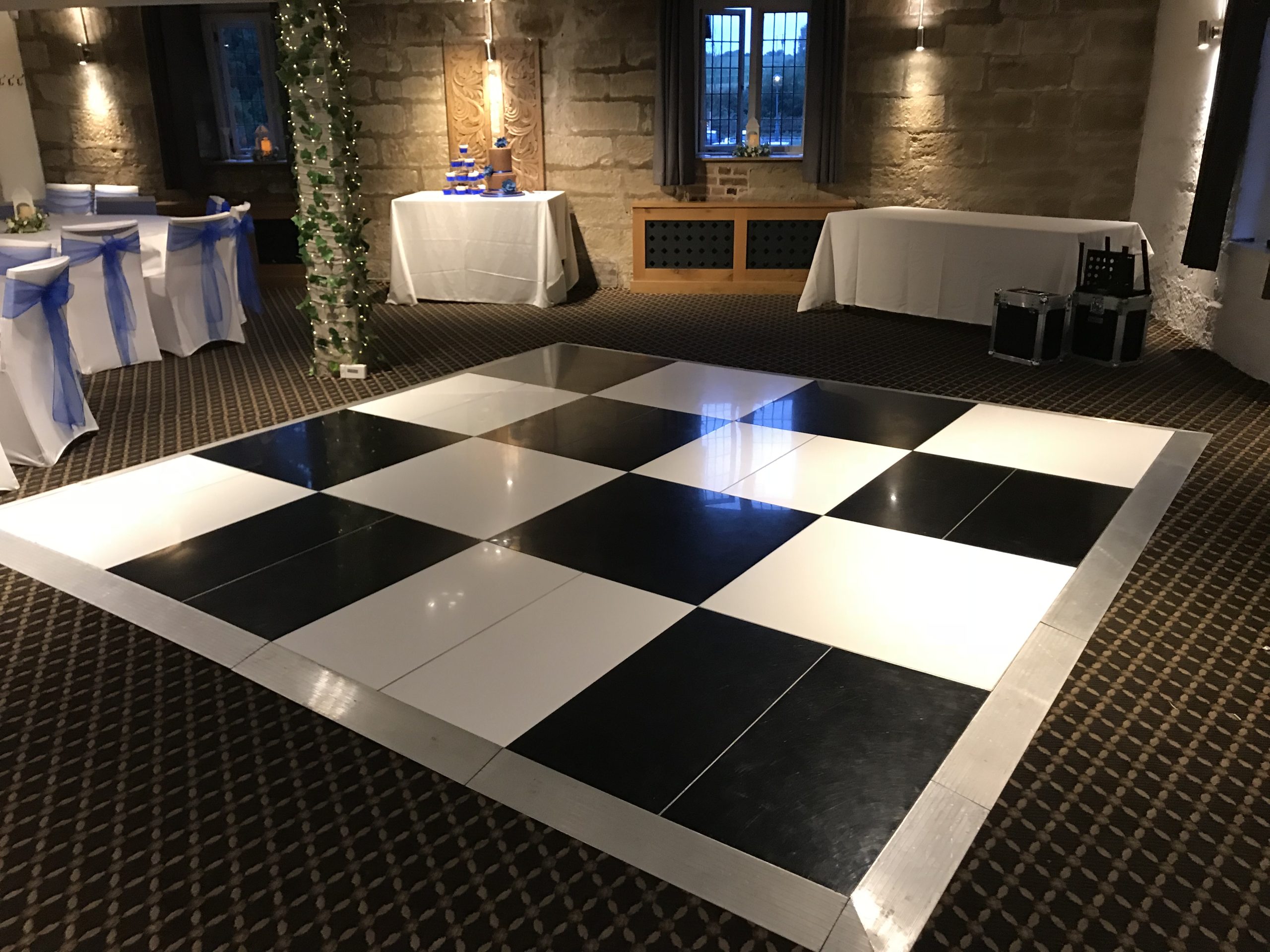 Black and white chequered dance floor