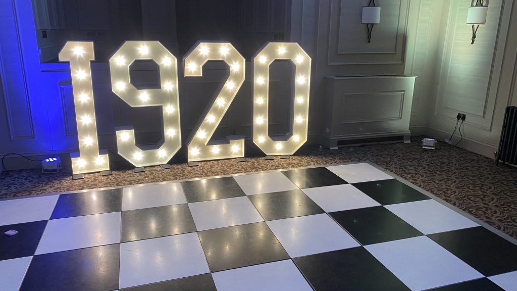Black and white chequered dance floor at Stanbrook Abbey