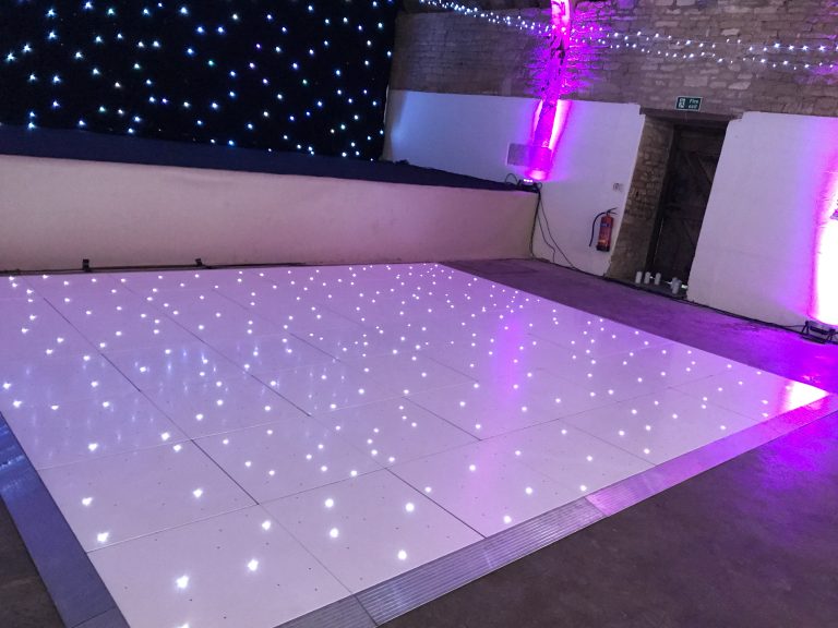 White starlit dacne floor hire at Stanway barn