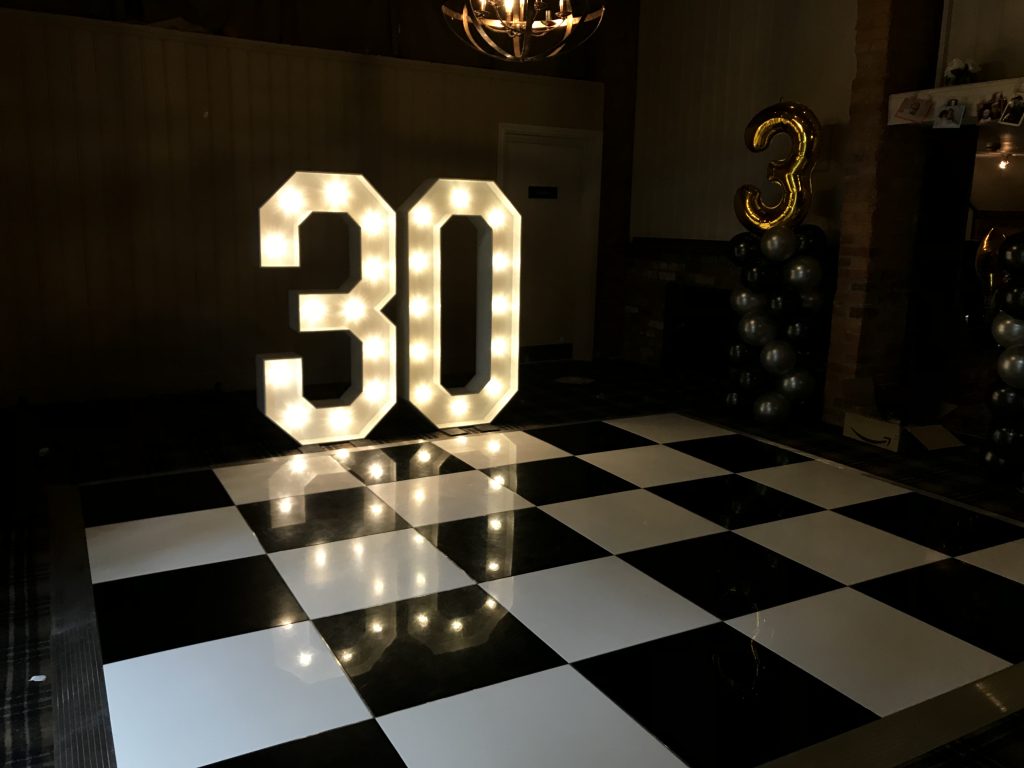 30th birthday with a chequered dance floor