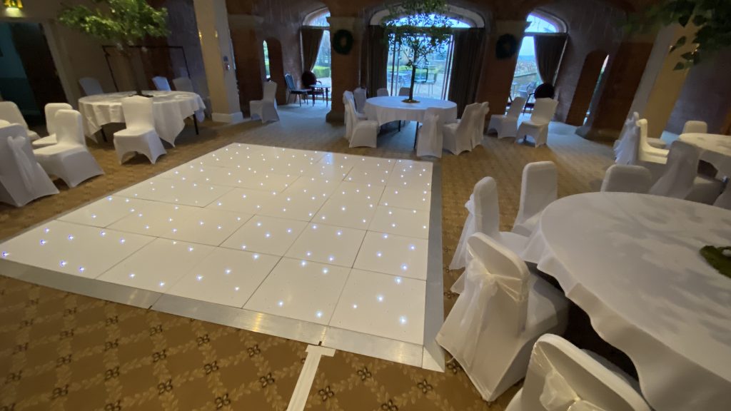 A small starlit dance floor at the Welcombe hotel in Stratford Upon Avon