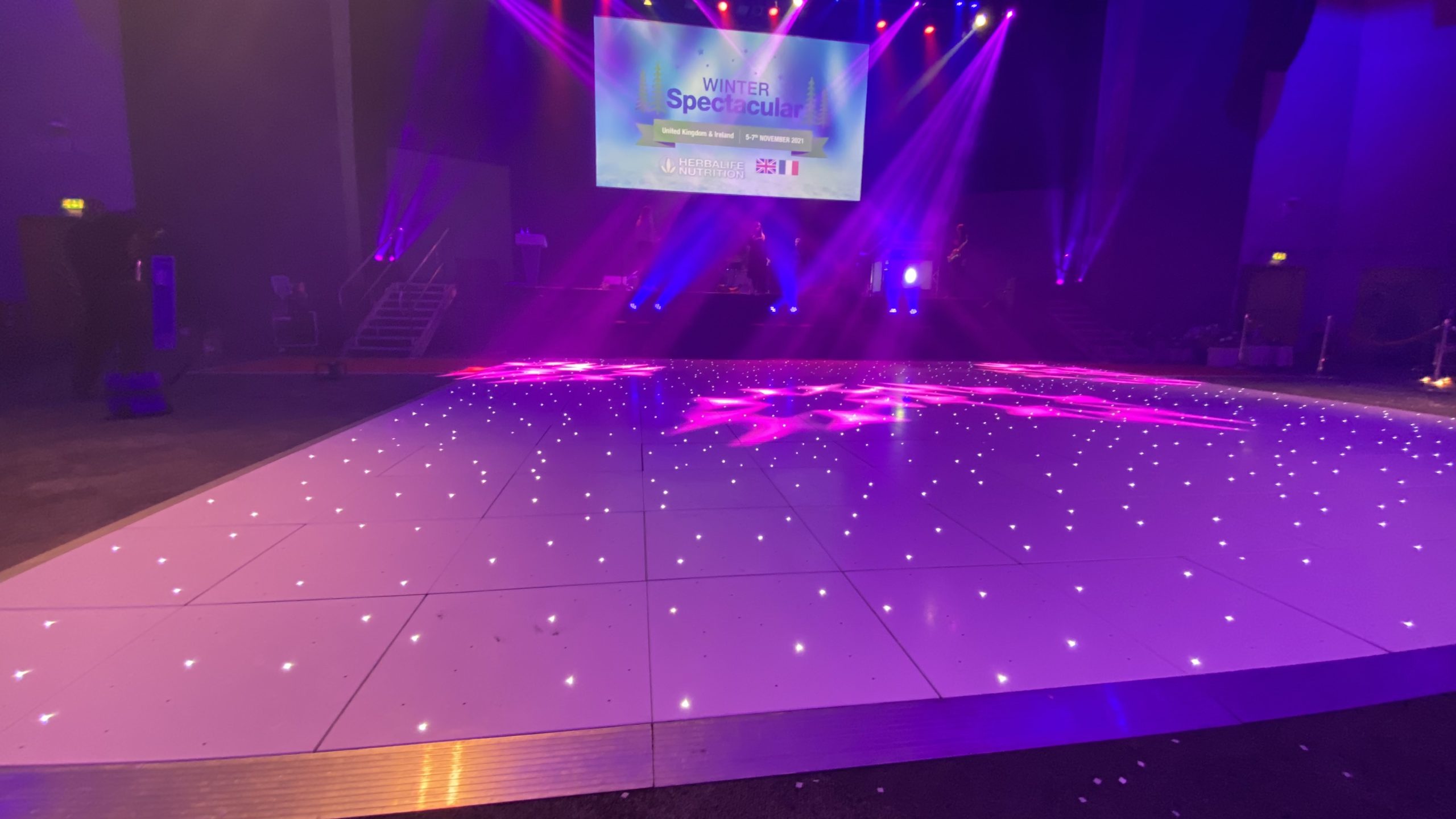 Large white led dance floor at the ICC Birmingham