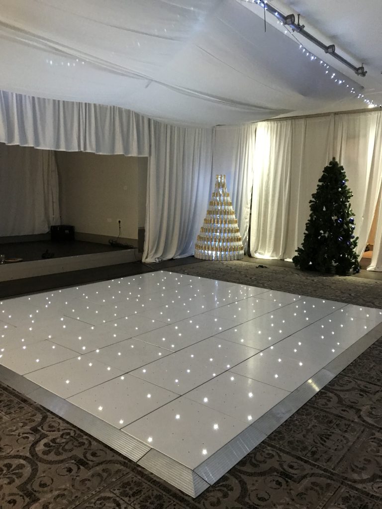 LED white dance floor with wall drapes