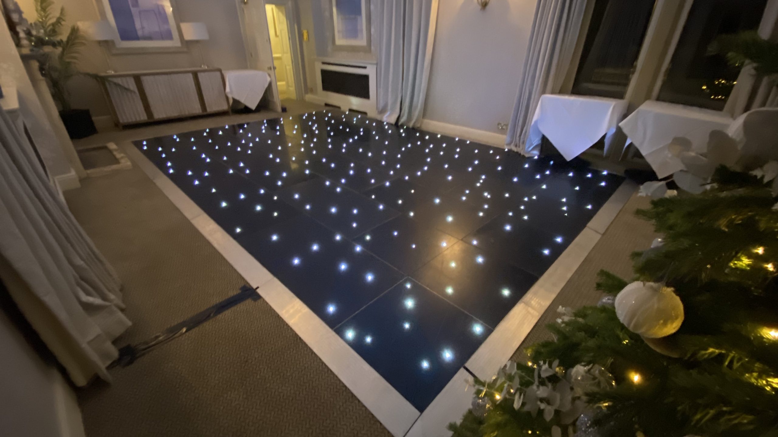 LED dance floor with white LEDs and black acrylic