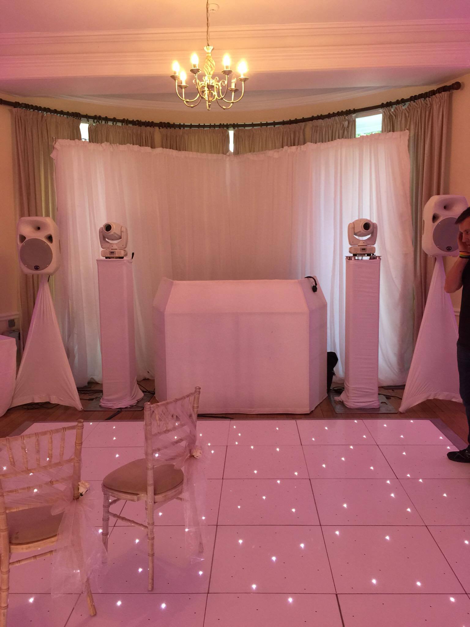 LED white dance floor with disco setup for a wedding