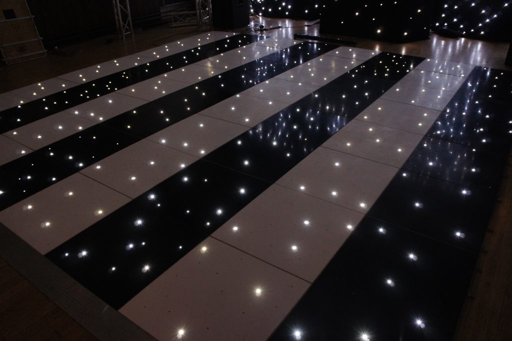 Black and white dance floor with leds in stripes