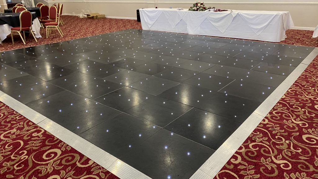 Black starlit dance floor at Bank House Hotel in Worcestershire