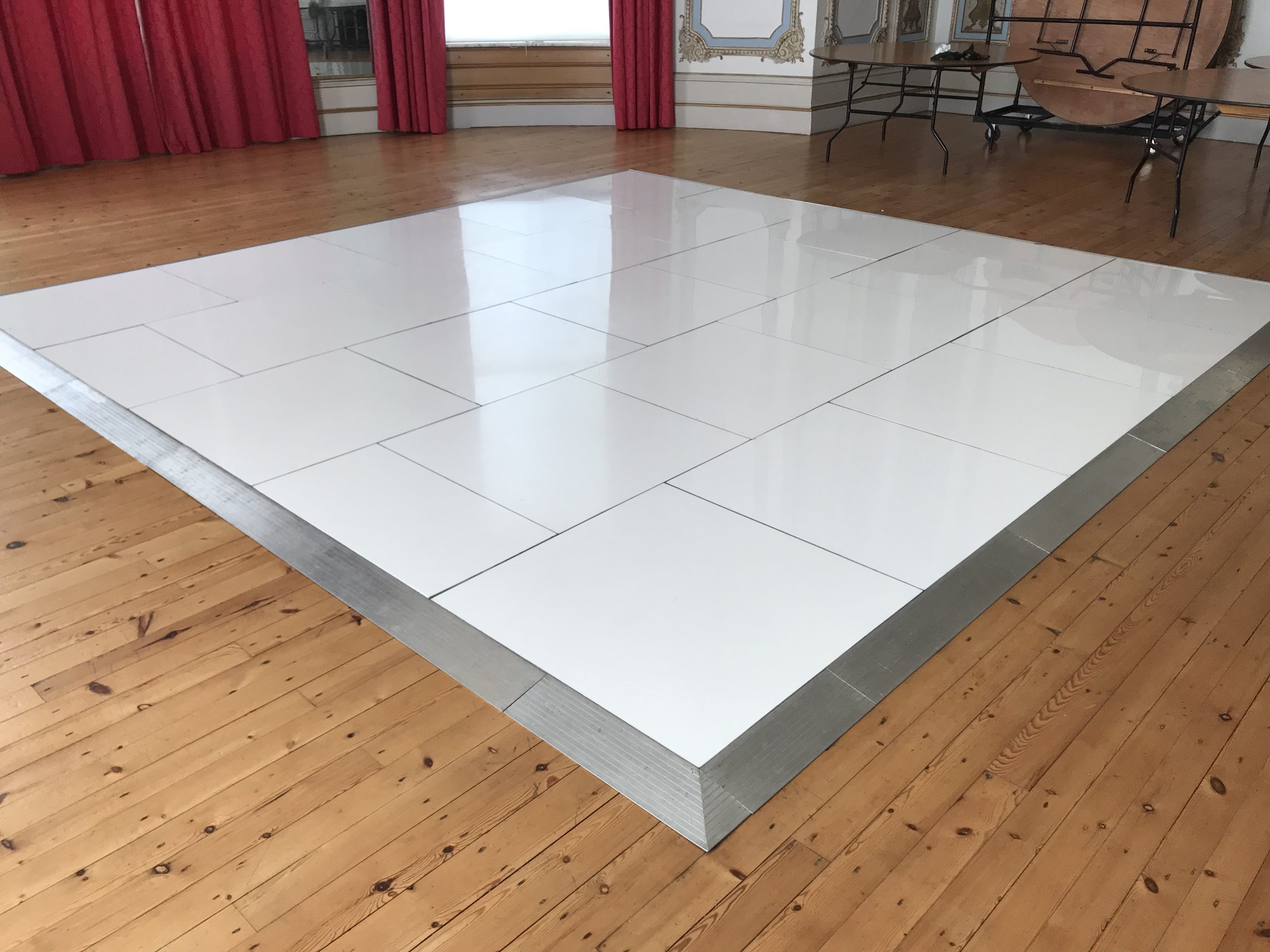 Pure White dance floor installed over a wooden floor.