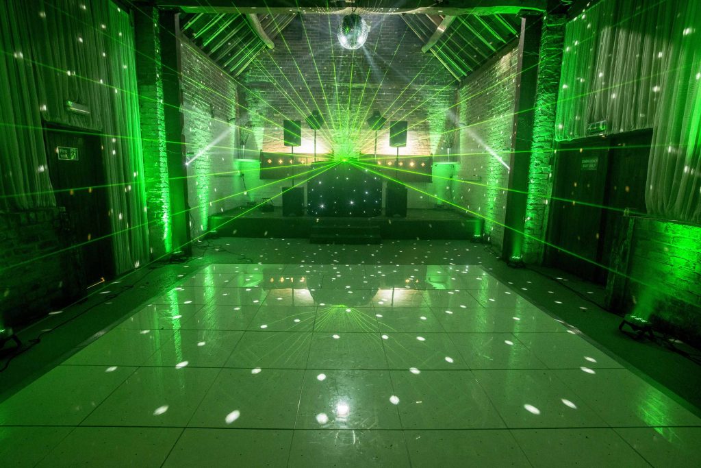 Pure white non-LED dance floor at Springhill House Wedding Barn