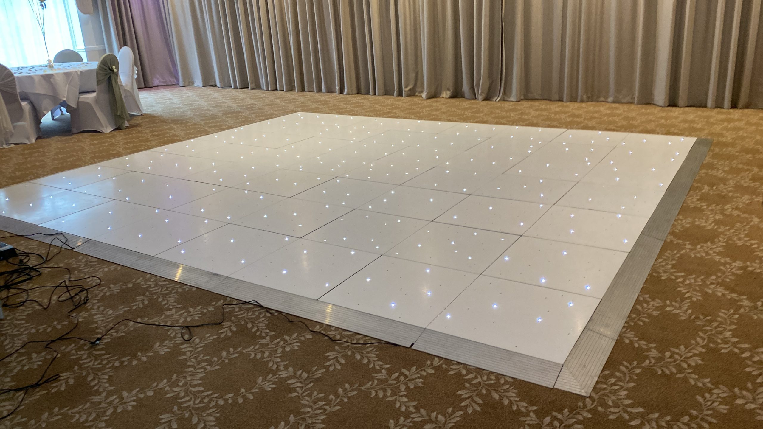 White starlit dance floor in the Elgar suite of the bank house hotel