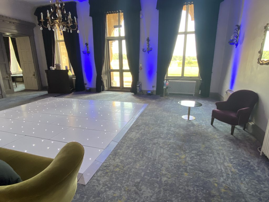 White Starlit dance floor in the Moncreif lounge at Walton hall
