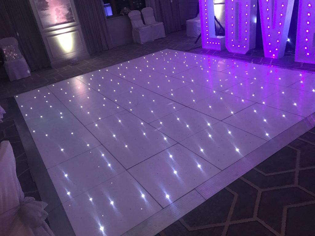 White led dance floor with purple hue lighting