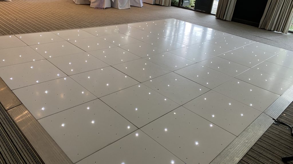 White starlit dance floor ready for a first dance