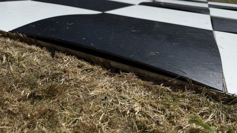Damaged black and white dance floor