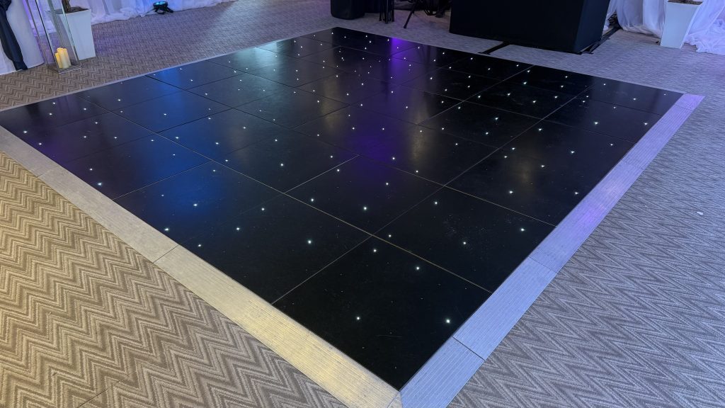 Black starlit dance floor at stonehouse court