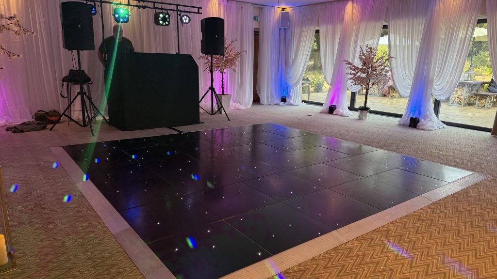Black starlit dance floor at stonehouse court