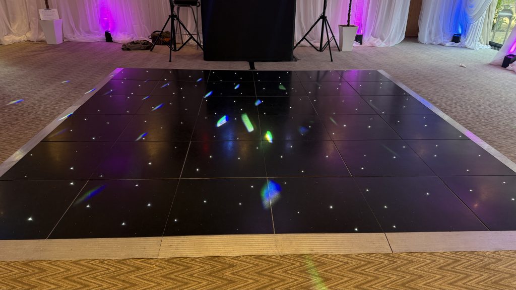 Black starlit dance floor at stonehouse court