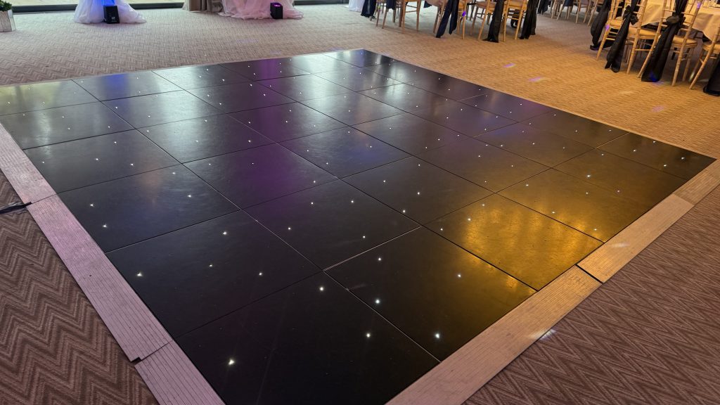 Black starlit dance floor at stonehouse court gloucestershire