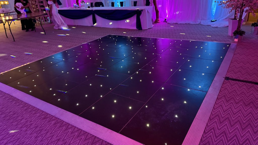 Black starlit dance floor at stonehouse court gloucestershire