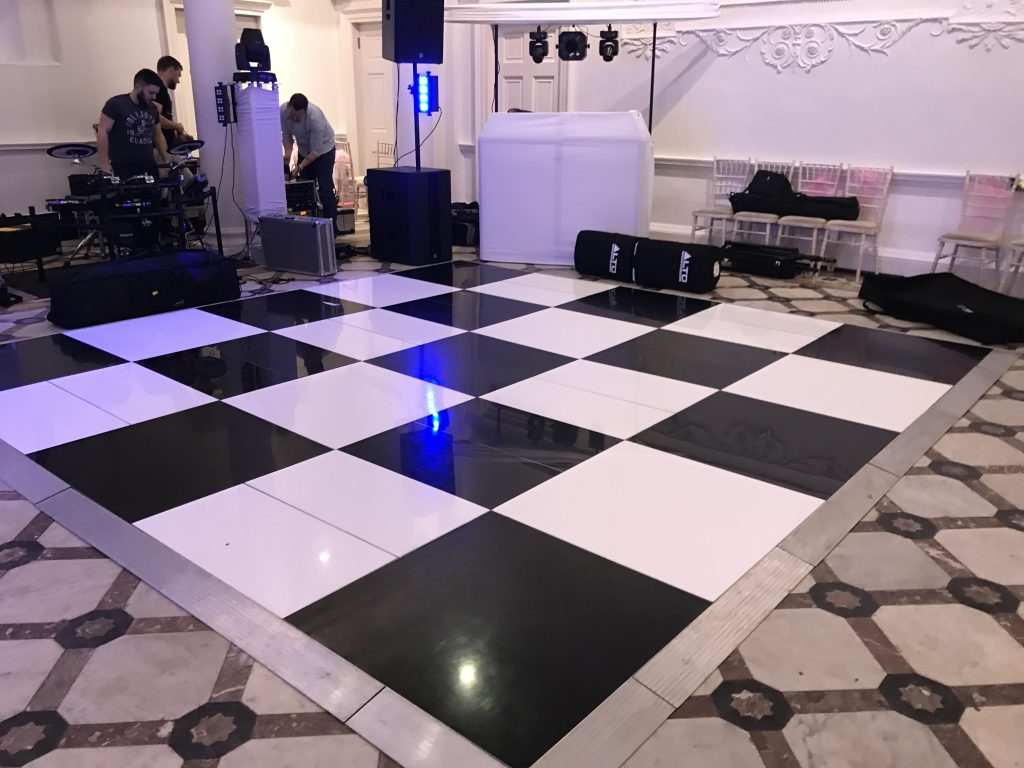 black and white chequered dance floor