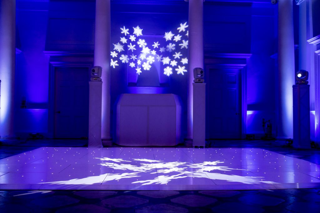 white starlit dance floor with blue lighting