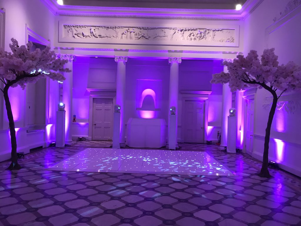 white starlit dance floor with pink lighting