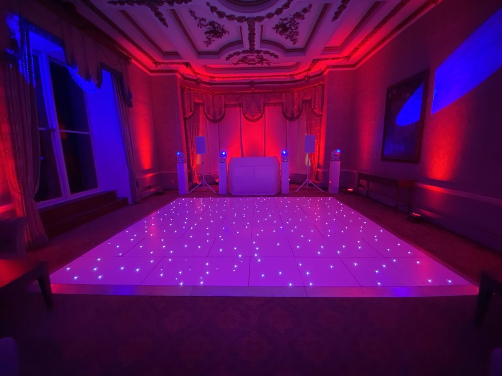 White starlit dance floor in the great drawing room at ettington park