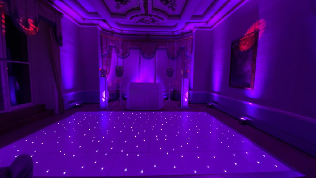 White starlit dance floor in the great drawing room at ettington park