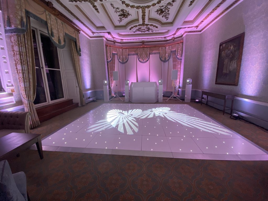 White starlit dance floor in the great drawing room at ettington park