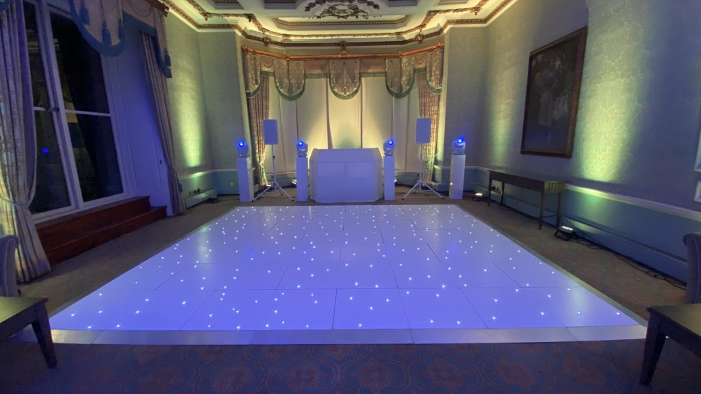 White starlit dance floor in the great drawing room at ettington park