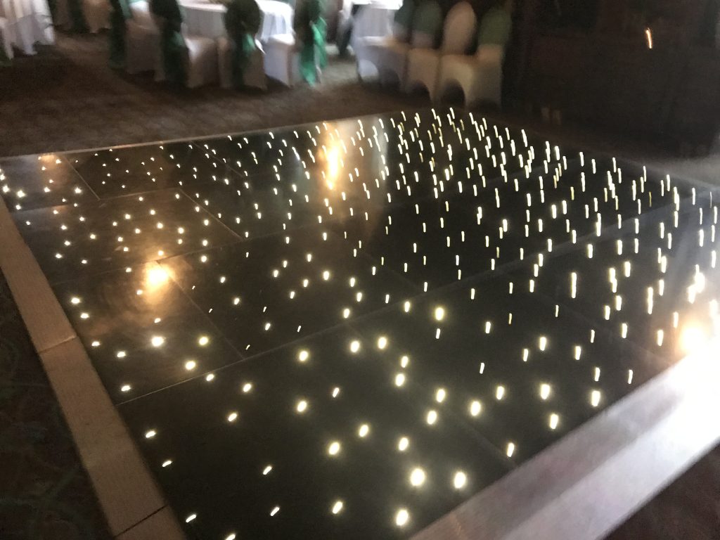 black starlit dance floor at ettington park hotel