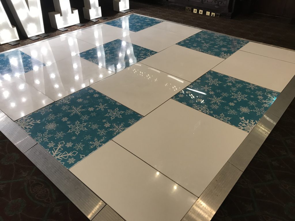 Snowflake and white dance floor at Ettington Park
