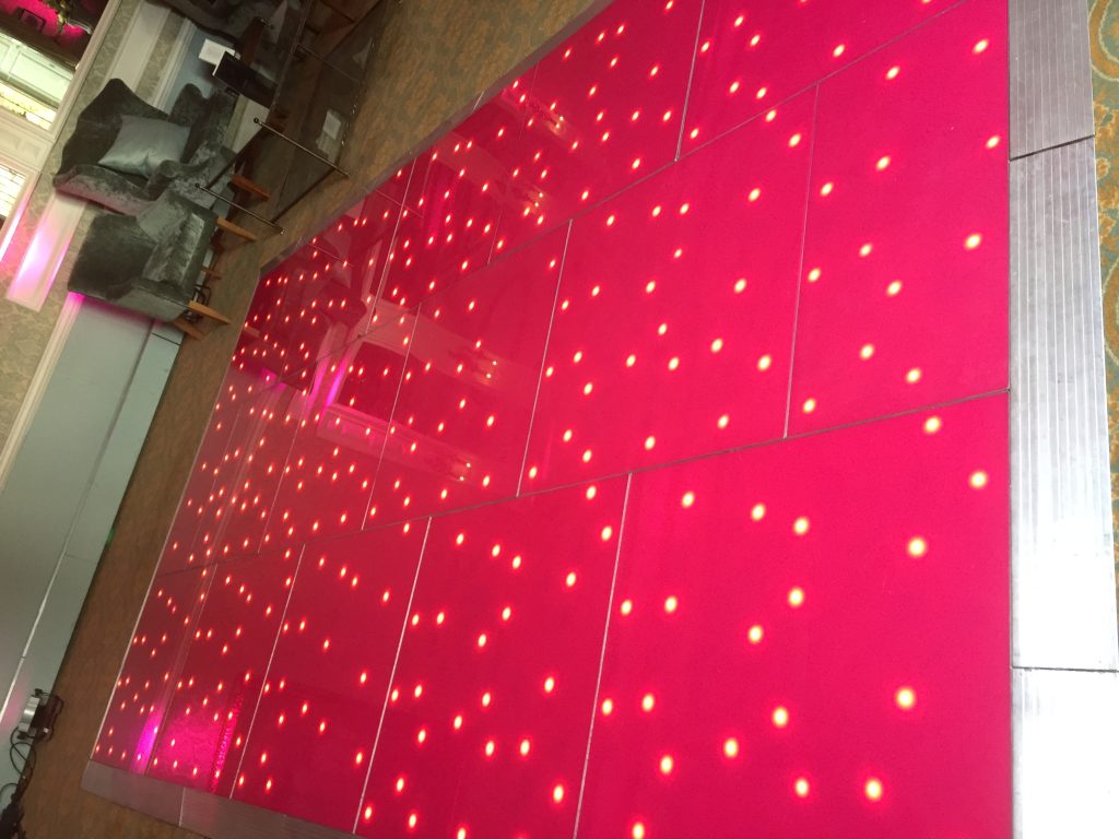 Pink starlit dance floor in the great drawing room at ettington park