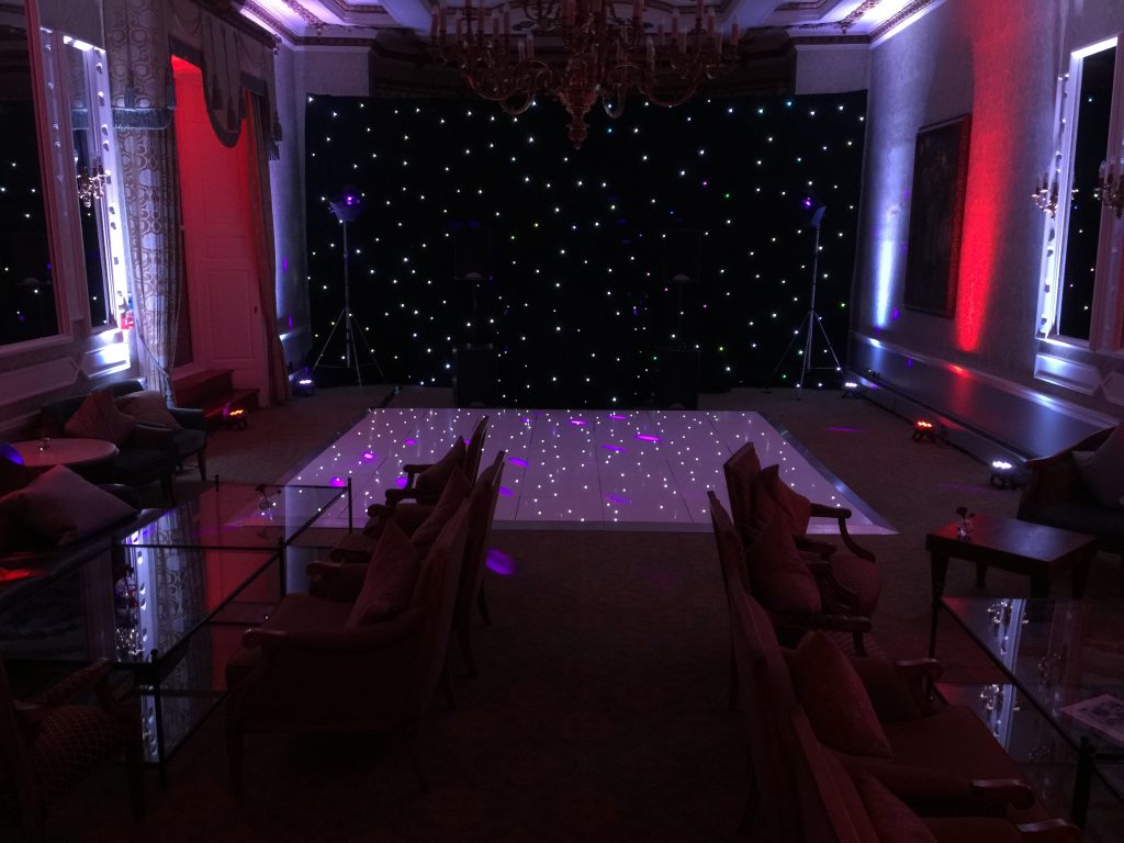 White starlit dance floor in the great drawing room at ettington park