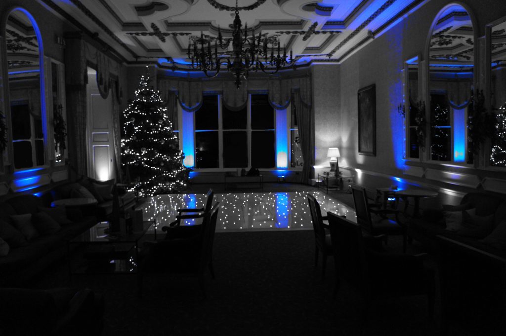 White starlit dance floor in the great drawing room at ettington park