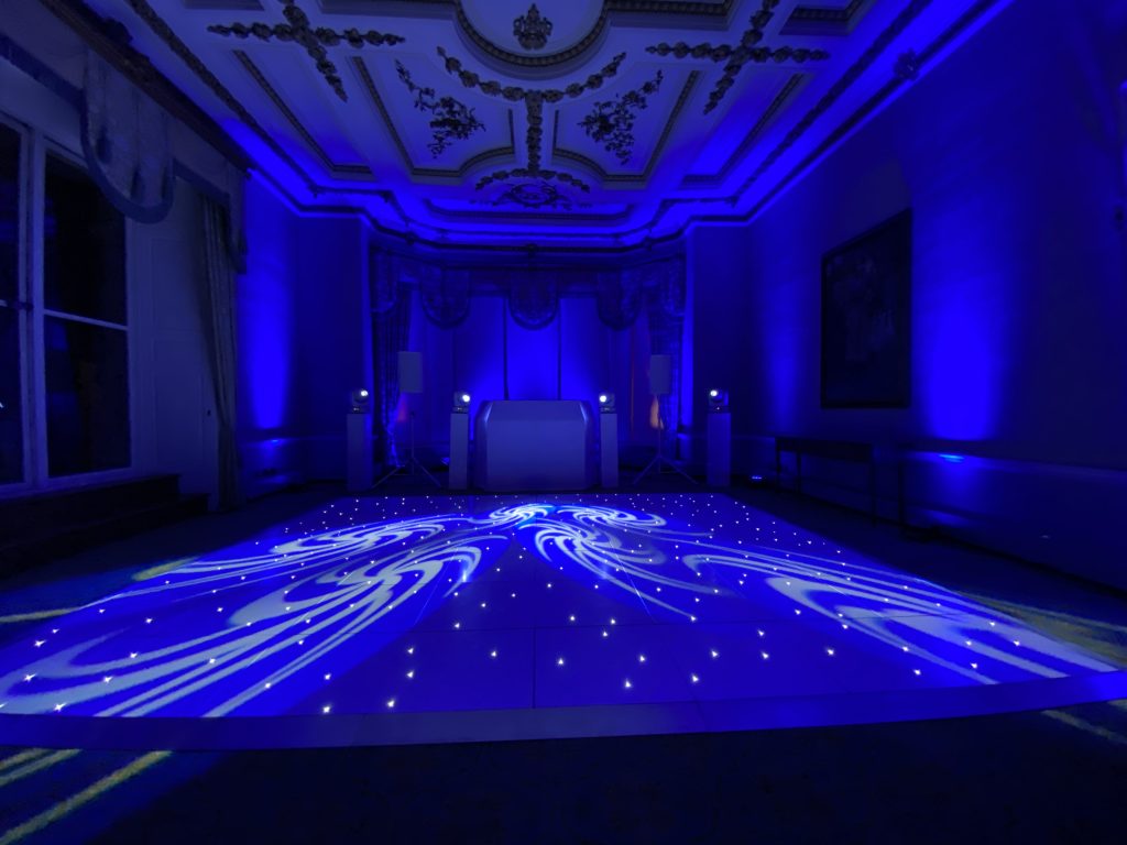 White starlit dance floor in the great drawing room at ettington park