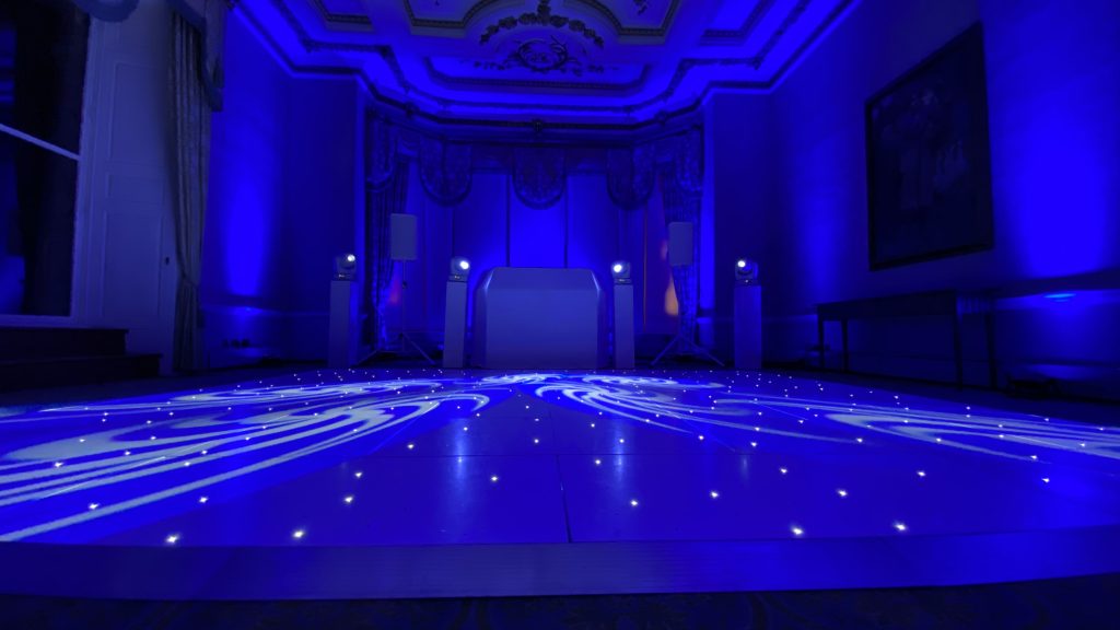 White starlit dance floor in the great drawing room at ettington park