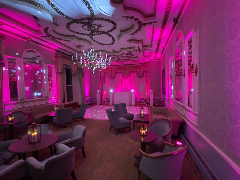 White starlit dance floor in the great drawing room at ettington park