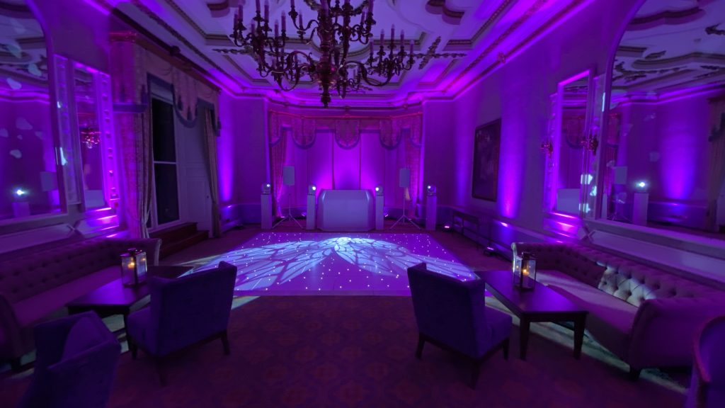 White starlit dance floor in the great drawing room at ettington park
