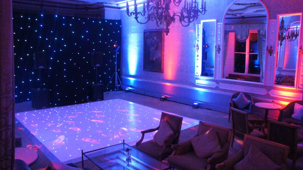 White starlit dance floor in the great drawing room at ettington park