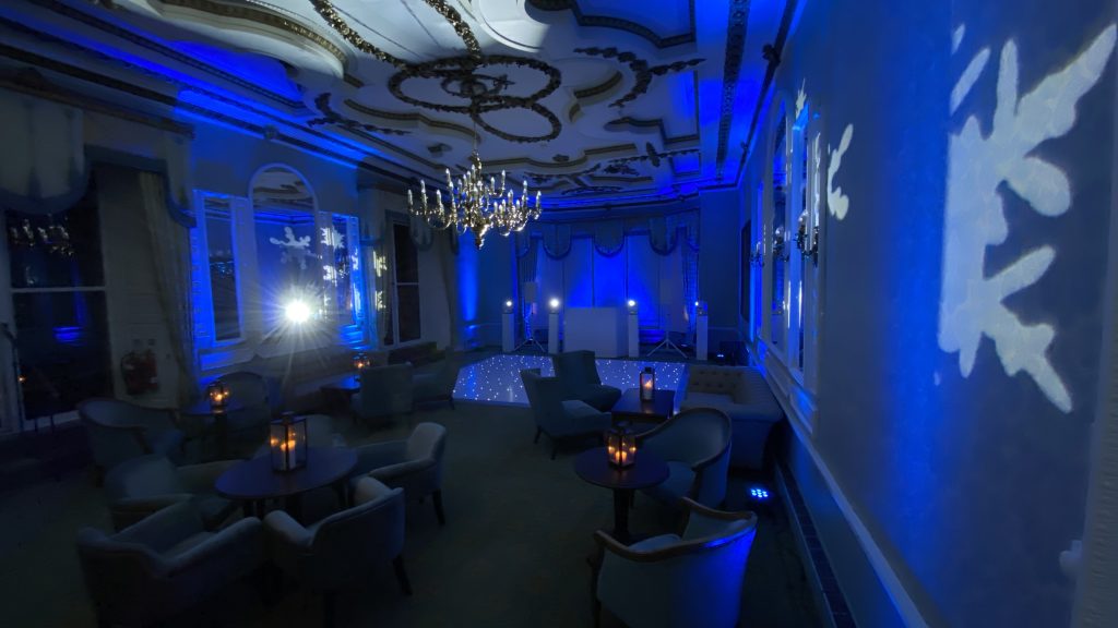 White starlit dance floor in the great drawing room at ettington park