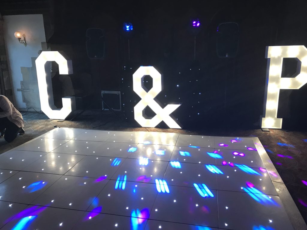 white starlit dance floor at ettington park long gallery