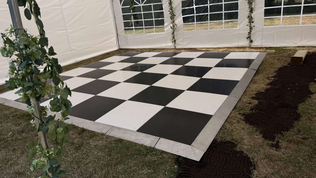 Dance floor in a garden party tent