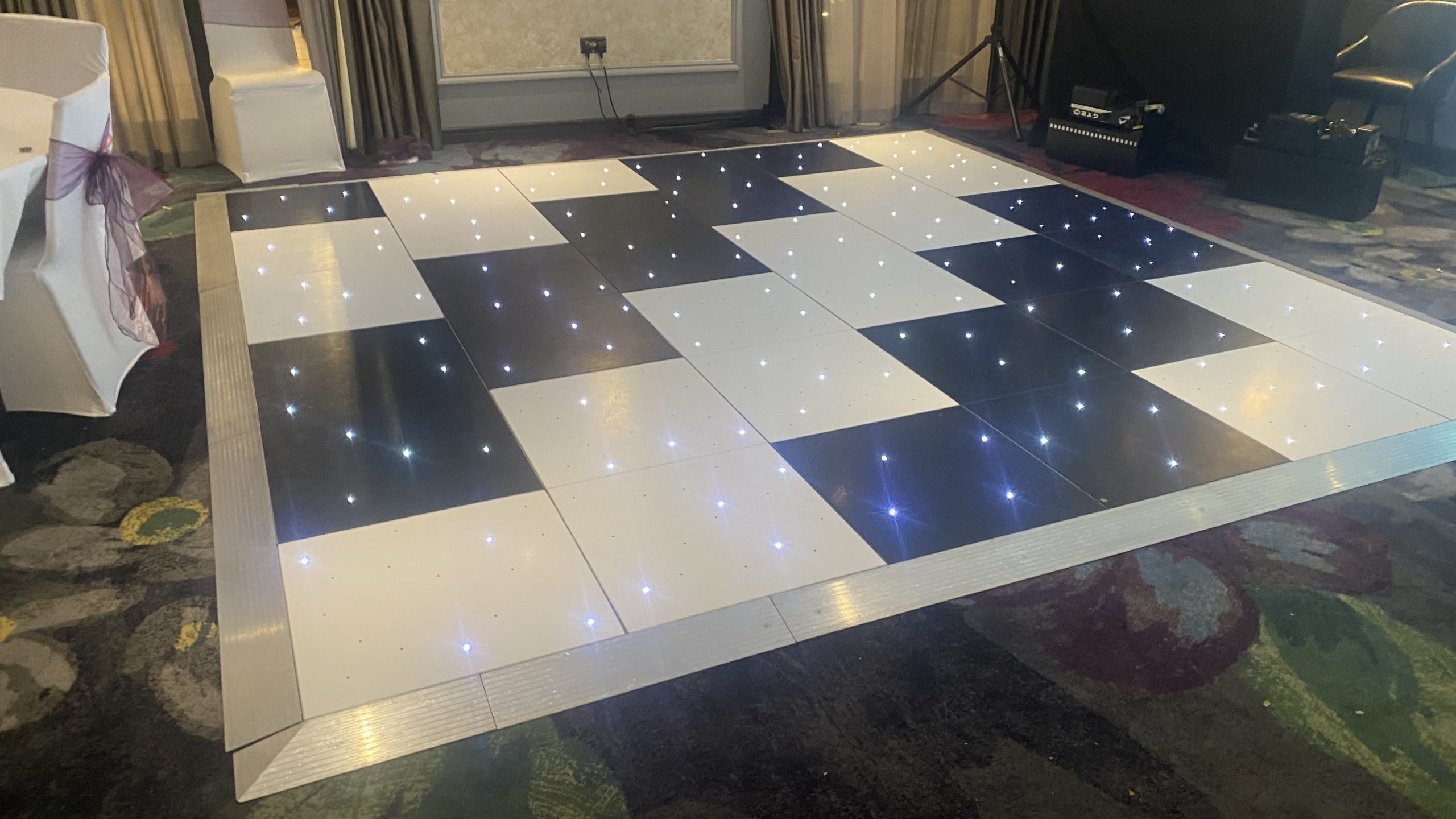 black and white offset dance floor at the hotel du vin