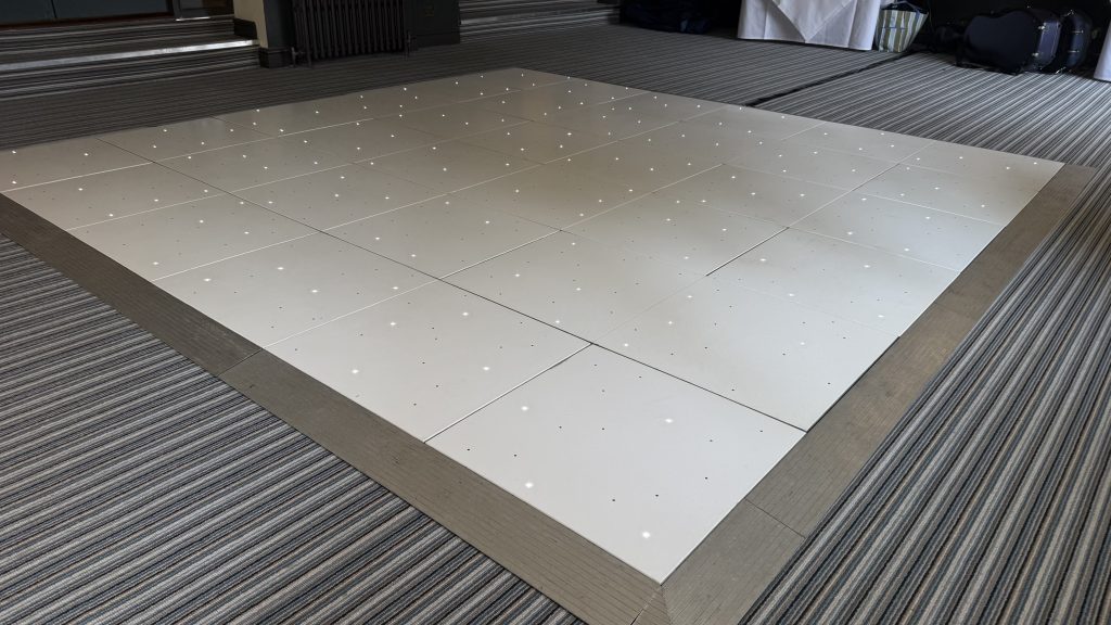White led starlit dance floor with silver edge trim