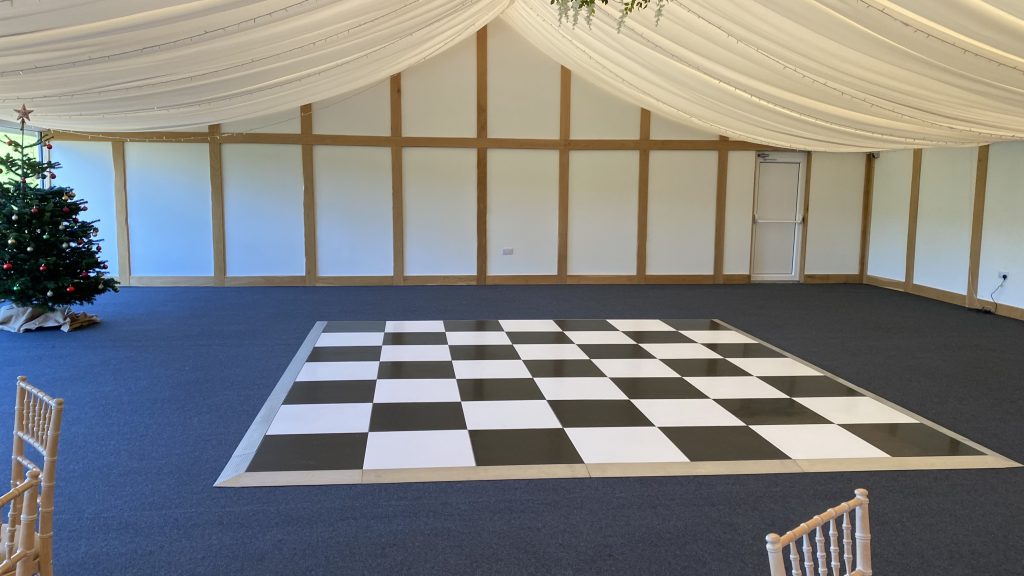 black and white dance floor at Wethele Manor